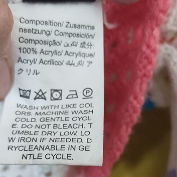 Loose Knit Long Sleeve Sheer Colorblock Cropped Sweater L Y2K Boho Colorful - Picture 3 of 3